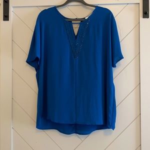 Teal Blue Top with Gun Metal Sequin Detail